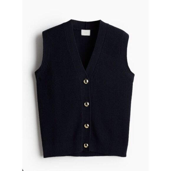 H&M Preppy Blue Rib-Knit Button-up Sweater Vest Size Small - Picture 1 of 6